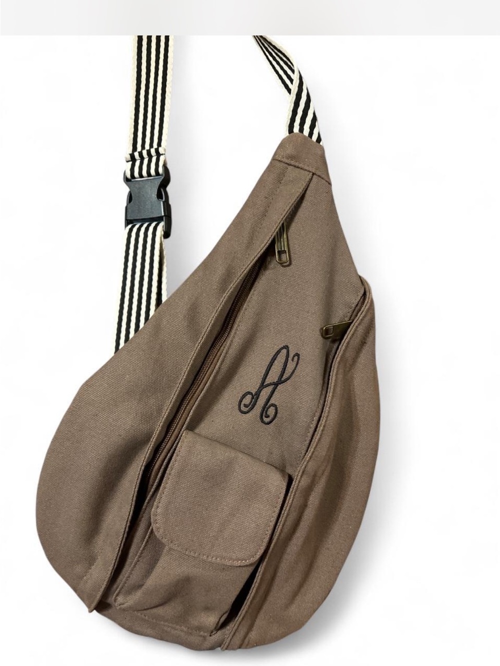 Marley Lilly Canvas Sling Bag with Striped Strap - monogrammed A